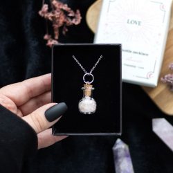 Rose Quartz Love Crystal Chip Potion Bottle Necklace