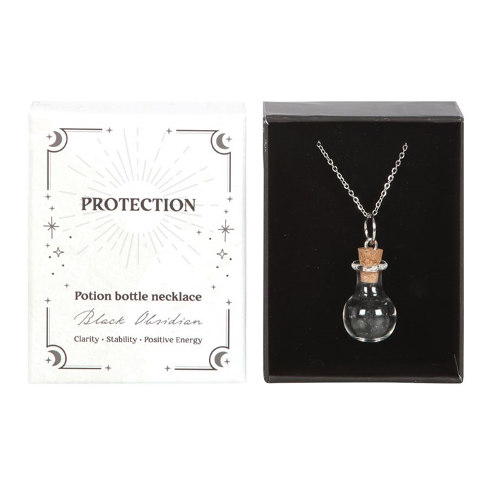 Black Obsidian Protection Potion Crystal Chip Necklace