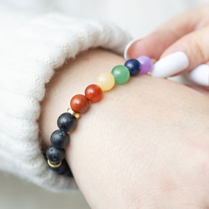 7 Chakra Mixed Gemstone Essential Oil Bracelet - Image 3