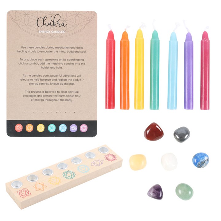7 Chakra Energy Candle and Crystal Gift Set