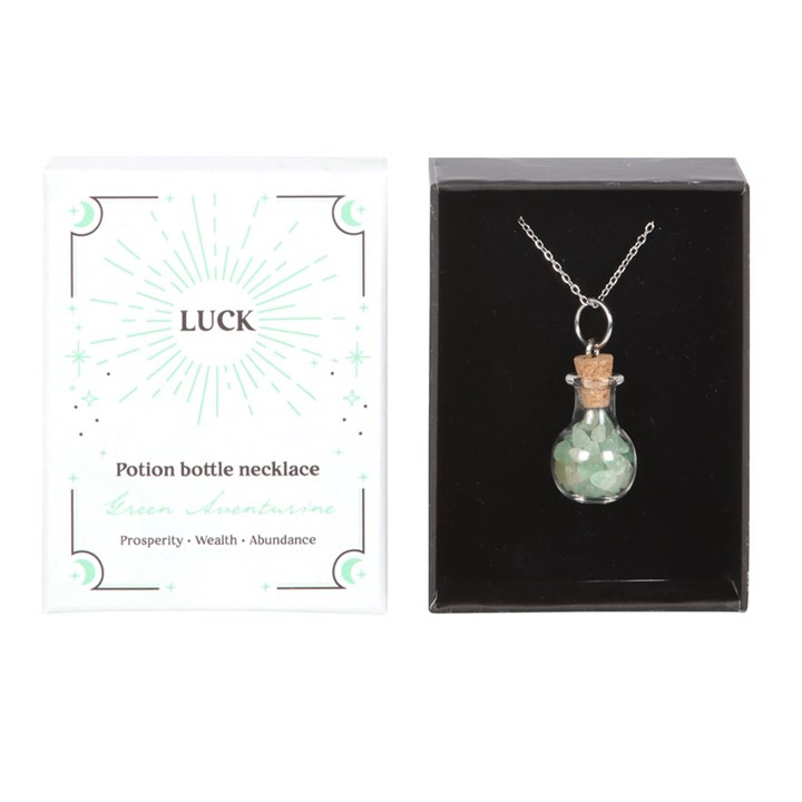 Aventurine Luck Crystal Chip Potion Bottle Necklace