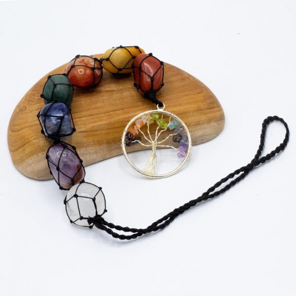7 Chakra Stones and Tree of Life Hanging Pendant