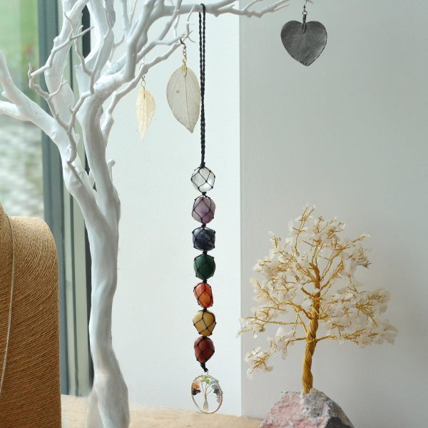 7 Chakra Stones and Tree of Life Hanging Pendant