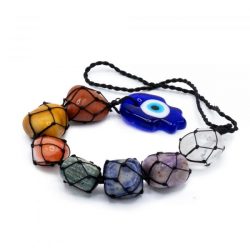 7 Chakra Stones and Evil Eye Hamsa Hand Hanging Pendant