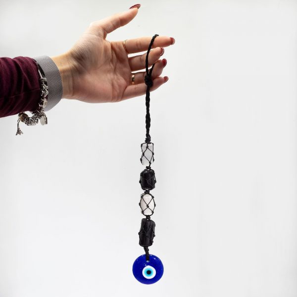 Protection Hanging Stones Pendant - Black Tourmaline, Selenite and Evil Eye