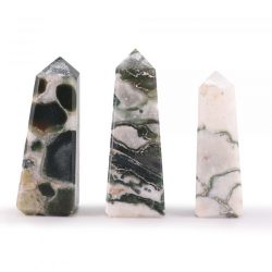 Moss Agate Set of 3 Obelisk Points