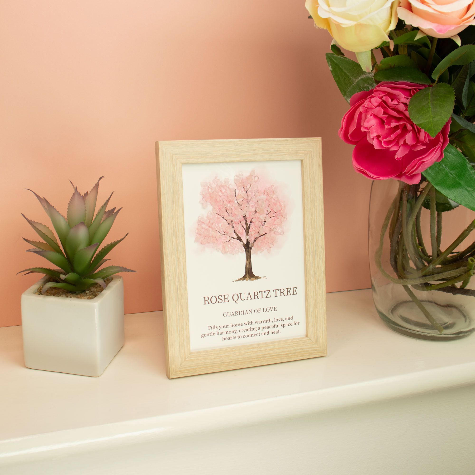 Rose Quartz Gemstone Tree of Life Picture (20 x 14.7 x 1cm) - Image 4